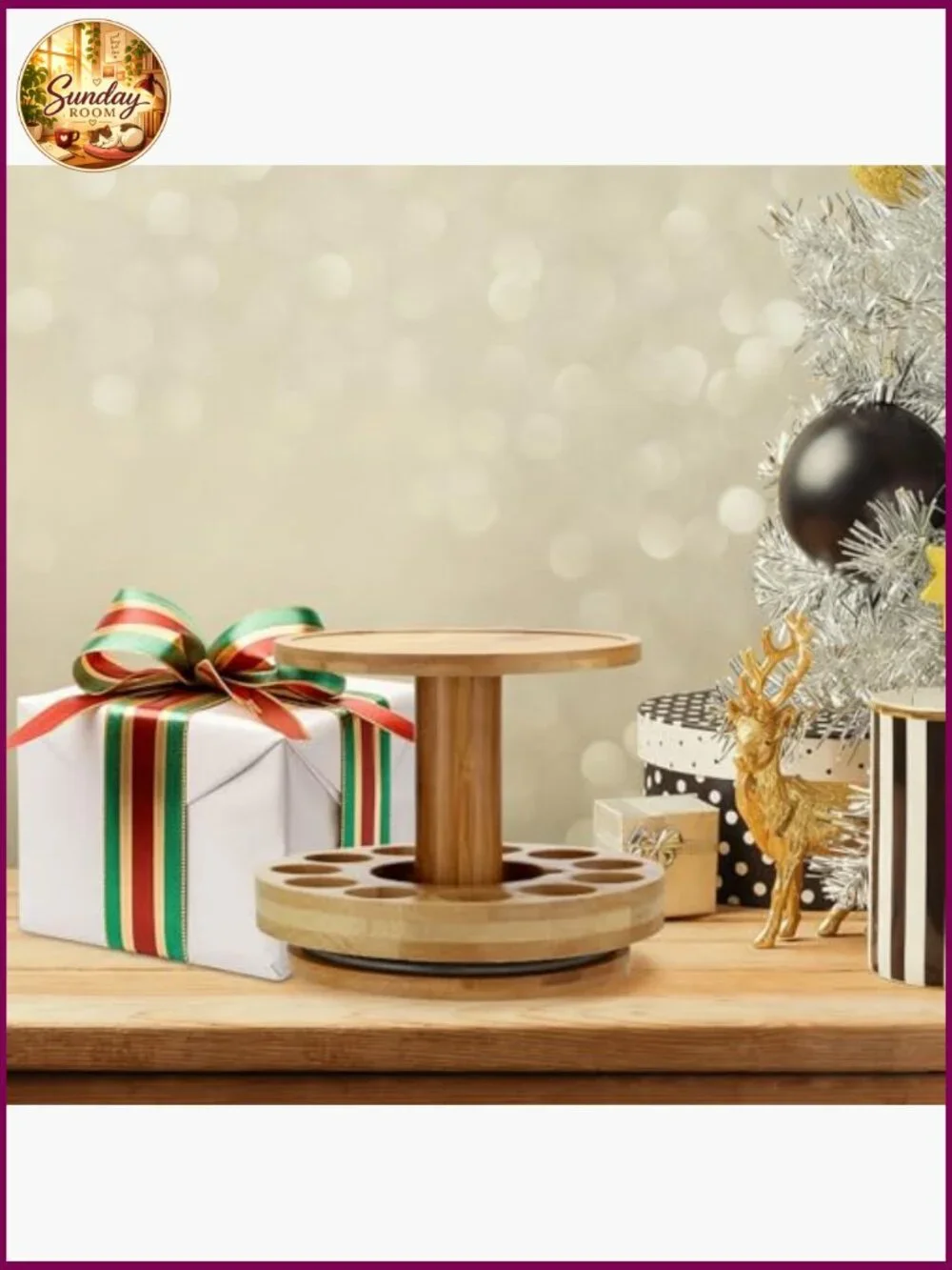 Bamboo 2-Tier Carousel Essential Oil Organizer for 5-30ml Bottles